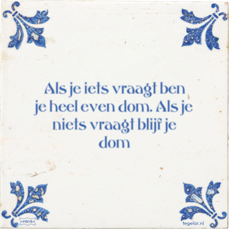 Als je iets vraagt ben je heel even dom. Als je niets vraagt blijf je dom - Online tegeltjes bakken