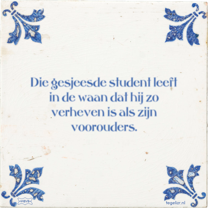 Die gesjeesde student leeft in de waan dat hij zo verheven is als zijn voorouders. - Online tegeltjes bakken
