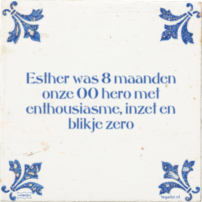 Esther was 8 maanden onze OO hero met enthousiasme, inzet en blikje zero - Online tegeltjes bakken