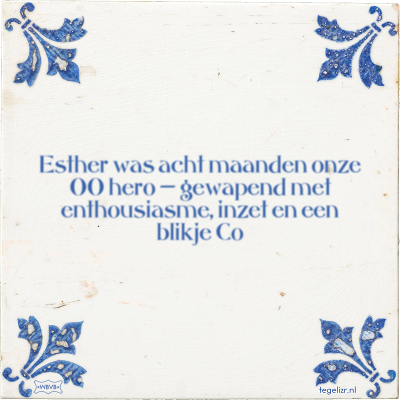 Esther was acht maanden onze OO hero — gewapend met enthousiasme, inzet en een blikje Co - Online tegeltjes bakken
