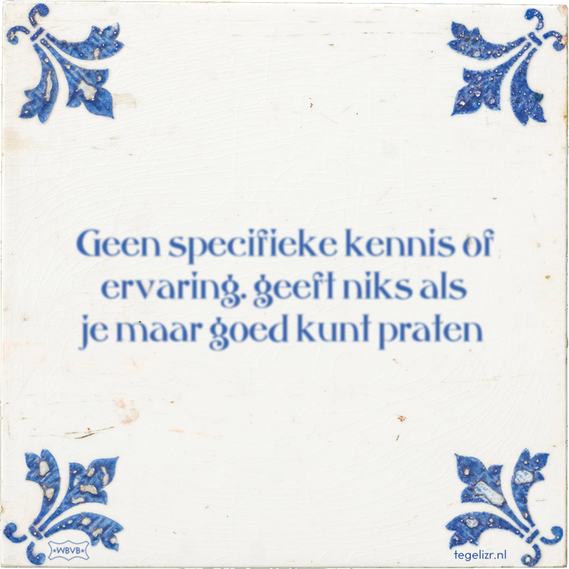 Geen specifieke kennis of ervaring. geeft niks als je maar goed kunt praten - Online tegeltjes bakken