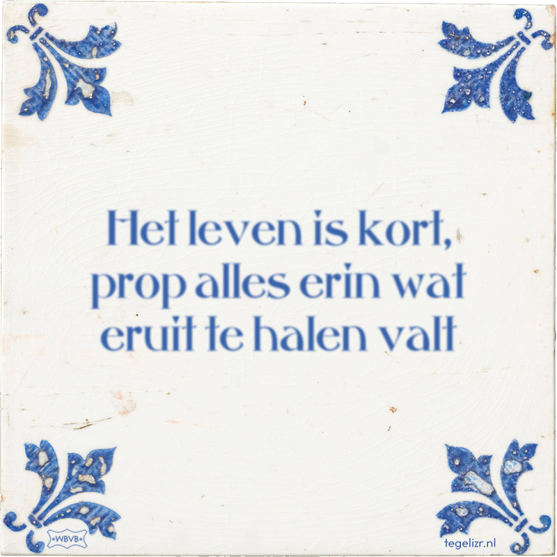 Het leven is kort, prop alles erin wat eruit te halen valt - Online tegeltjes bakken