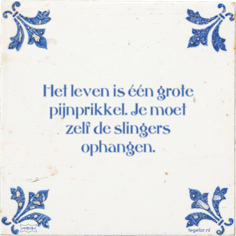 Het leven is één grote pijnprikkel. Je moet zelf de slingers ophangen. - Online tegeltjes bakken