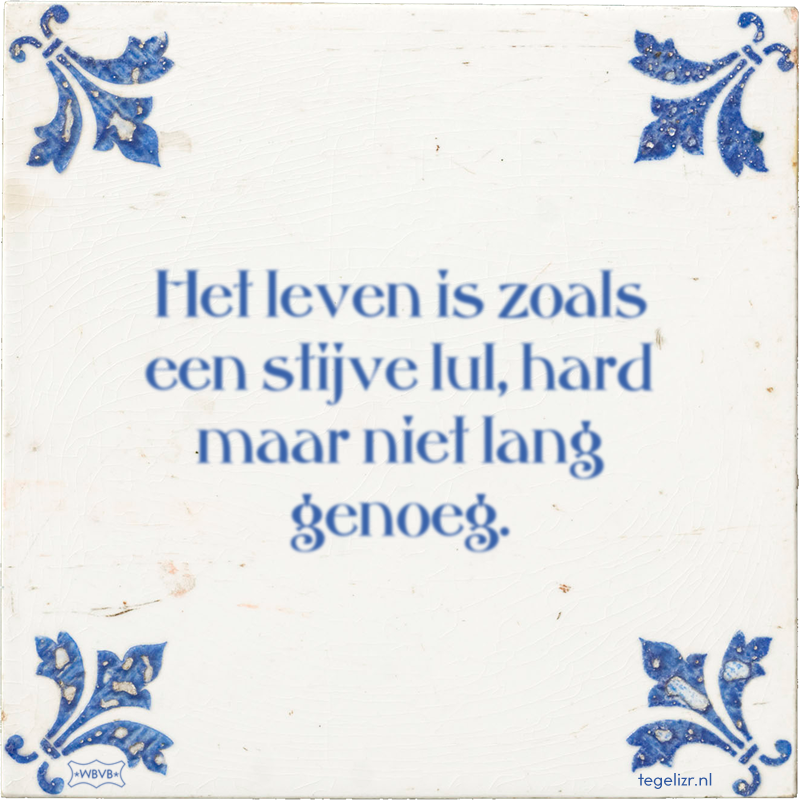 Het leven is zoals een stijve lul, hard maar niet lang genoeg. - Online tegeltjes bakken