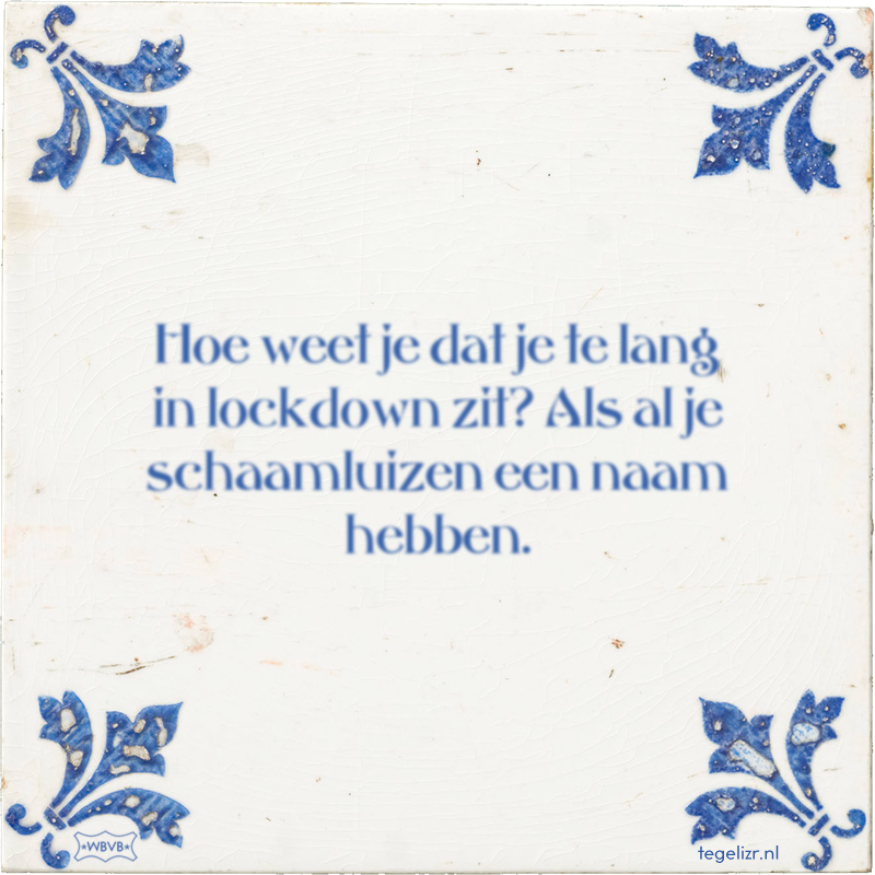 Hoe weet je dat je te lang in lockdown zit? Als al je schaamluizen een naam hebben. - Online tegeltjes bakken