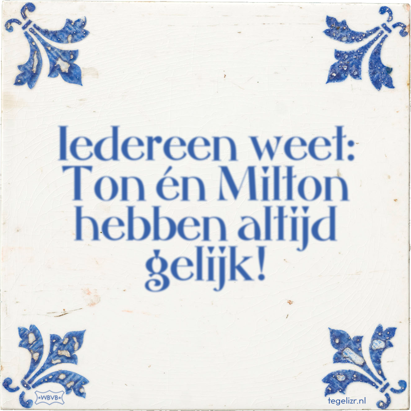 Iedereen weet: Ton én Milton hebben altijd gelijk! - Online tegeltjes bakken