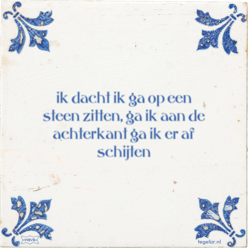ik dacht ik ga op een steen zitten, ga ik aan de achterkant ga ik er af schijten - Online tegeltjes bakken