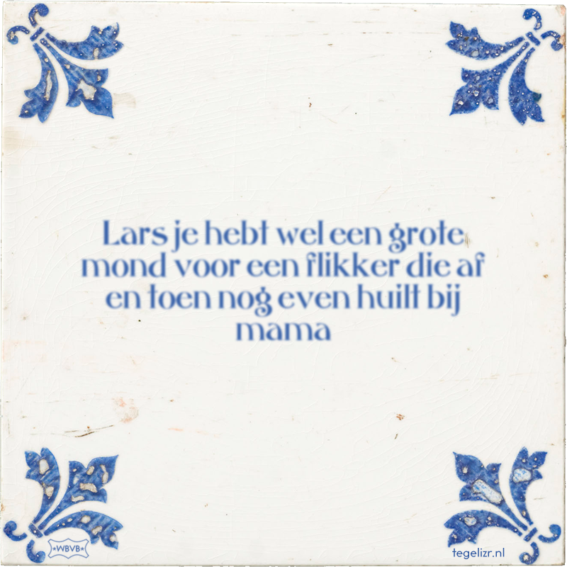 Lars je hebt wel een grote mond voor een flikker die af en toen nog even huilt bij mama - Online tegeltjes bakken