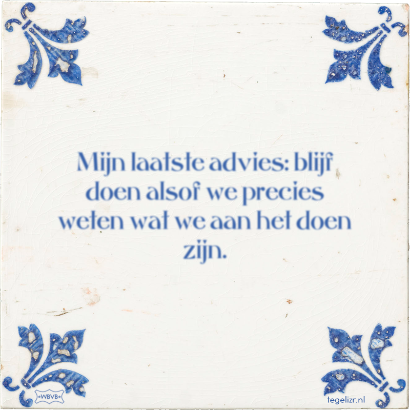 Mijn laatste advies: blijf doen alsof we precies weten wat we aan het doen zijn. - Online tegeltjes bakken