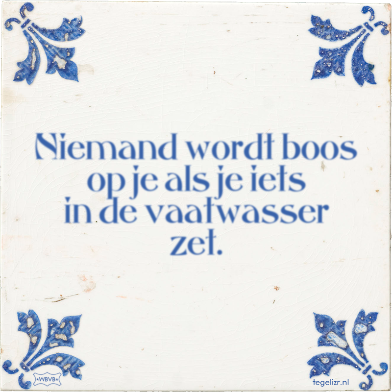Niemand wordt boos op je als je iets in de vaatwasser zet. - Online tegeltjes bakken