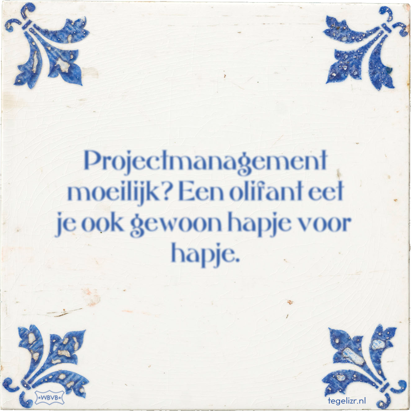 Projectmanagement moeilijk? Een olifant eet je ook gewoon hapje voor hapje. - Online tegeltjes bakken
