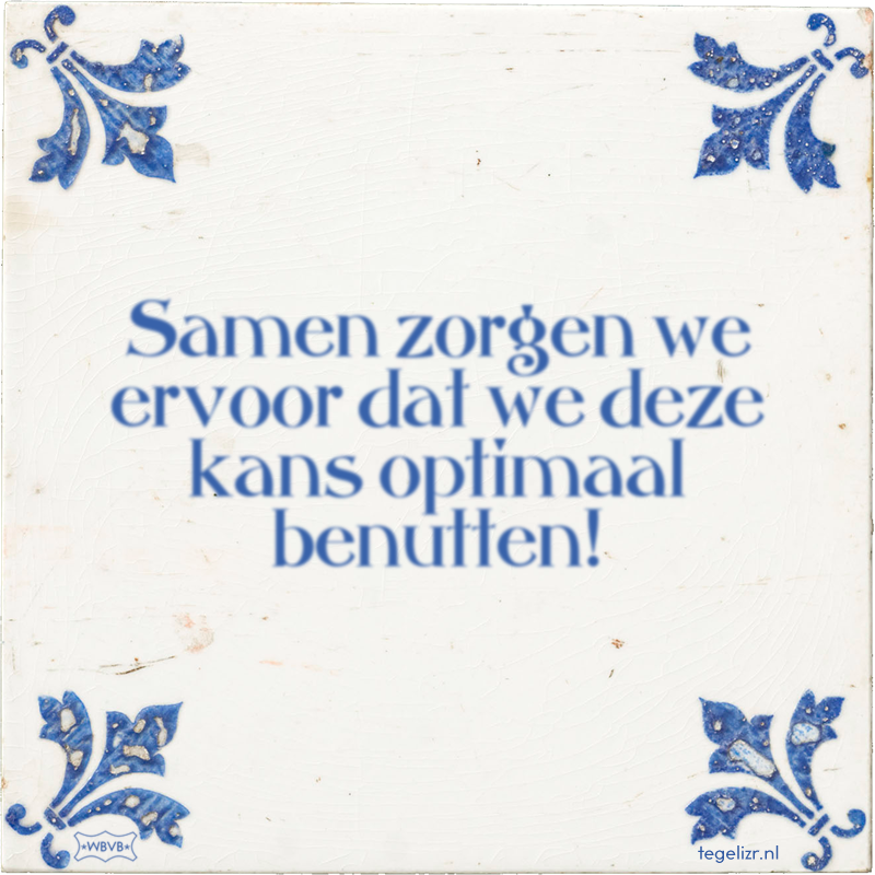Samen zorgen we ervoor dat we deze kans optimaal benutten! - Online tegeltjes bakken