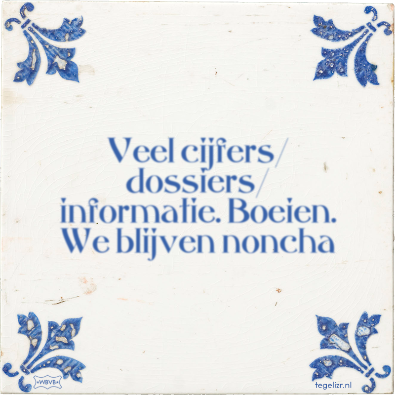 Veel cijfers/ dossiers/ informatie. Boeien. We blijven noncha - Online tegeltjes bakken